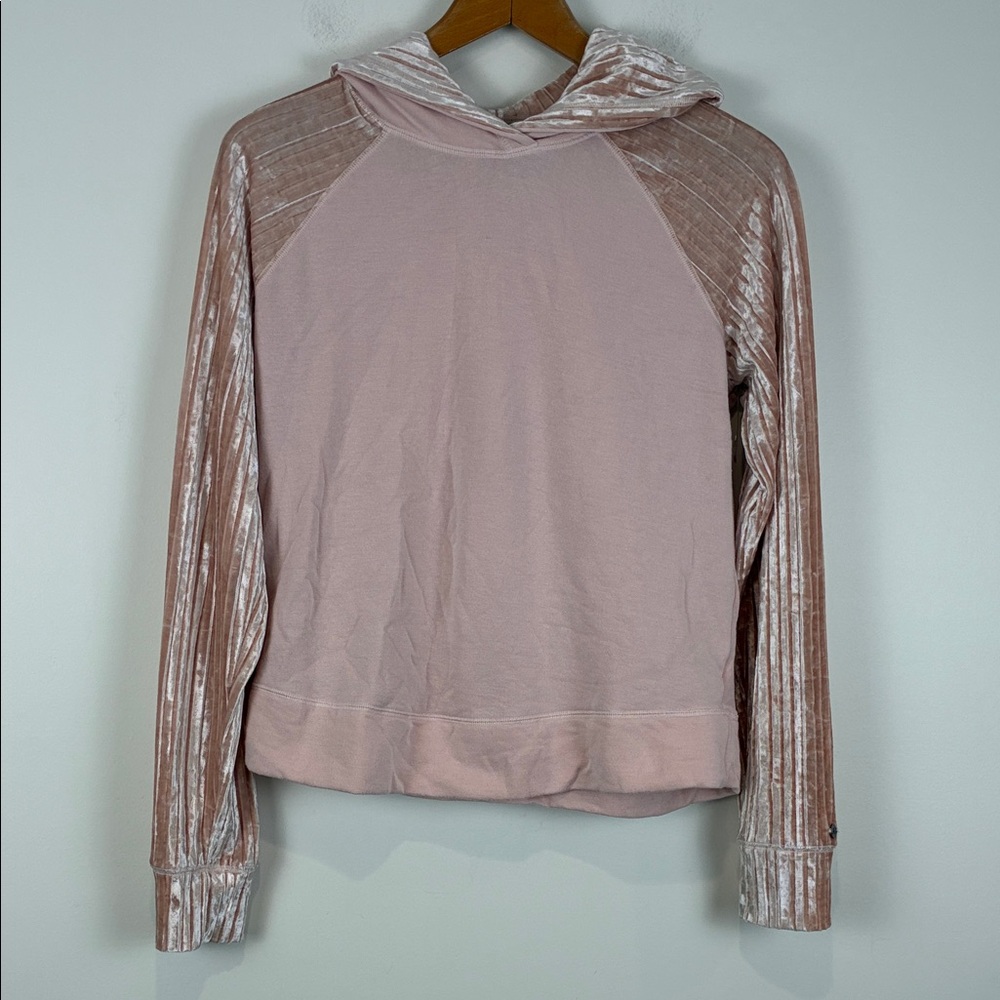 CALIA Carrie Underwood Women’s Medium Pink Velour-Sleeve Hoodie Pleated Back